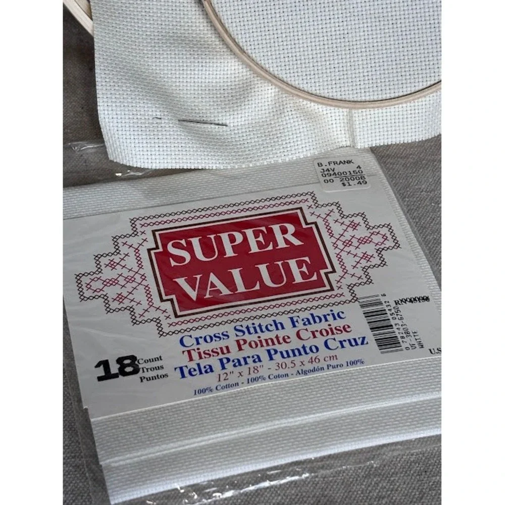 Lot of 7 Embroidery Hoops + Cross‎ Stitch Fabric 18 Count Aida Super Value Pack